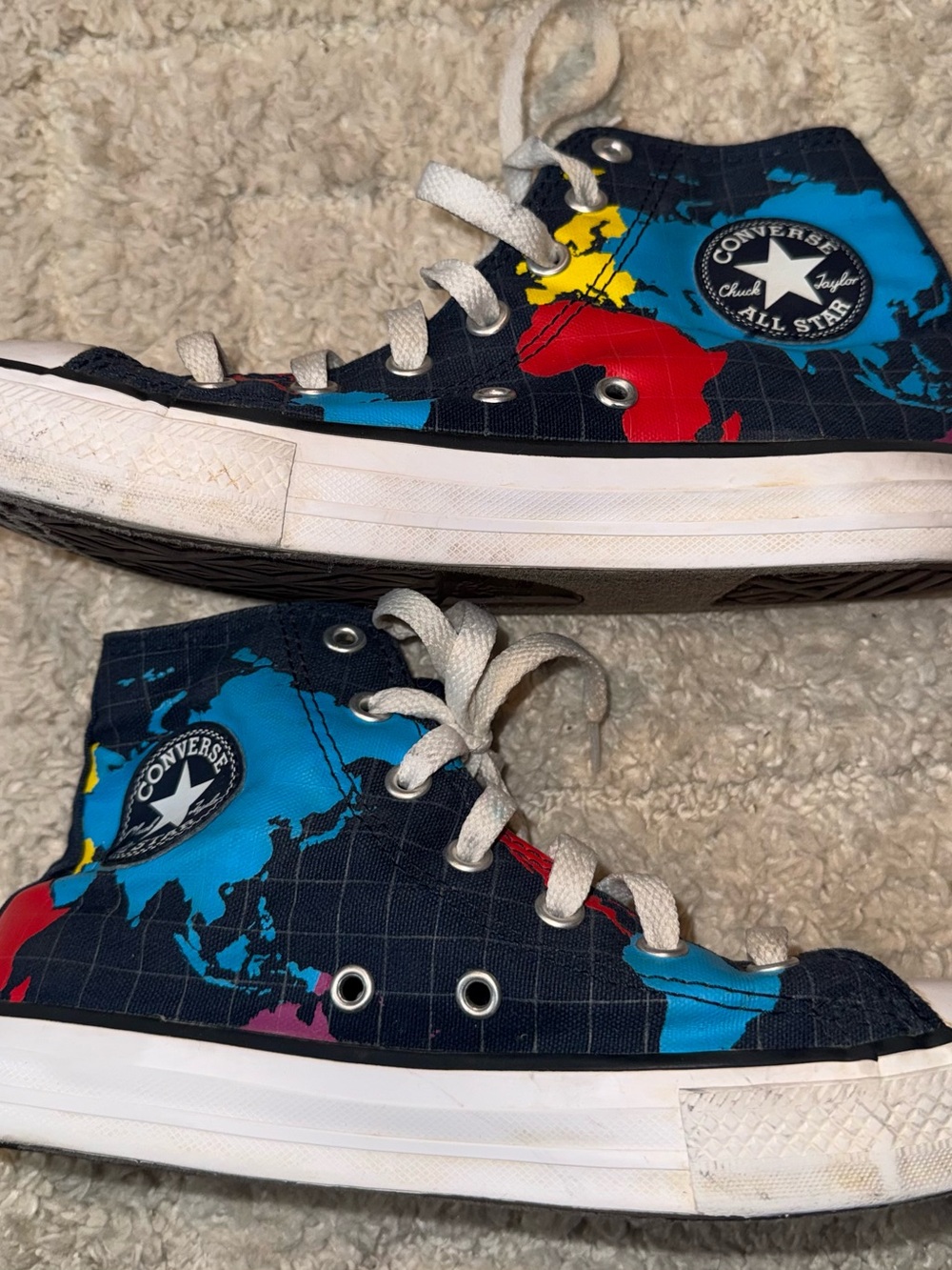 Converse Kids High-Top Sneakers in Navy with Bright Map Print